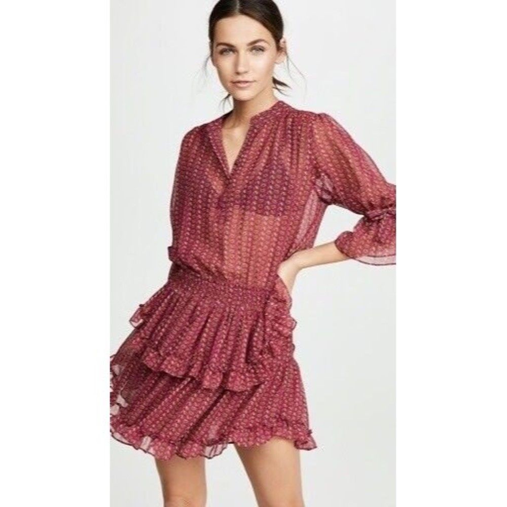 MISA Los Angeles Leeva Dress $380 S Small Pink Chiffon Smock Mini NWT